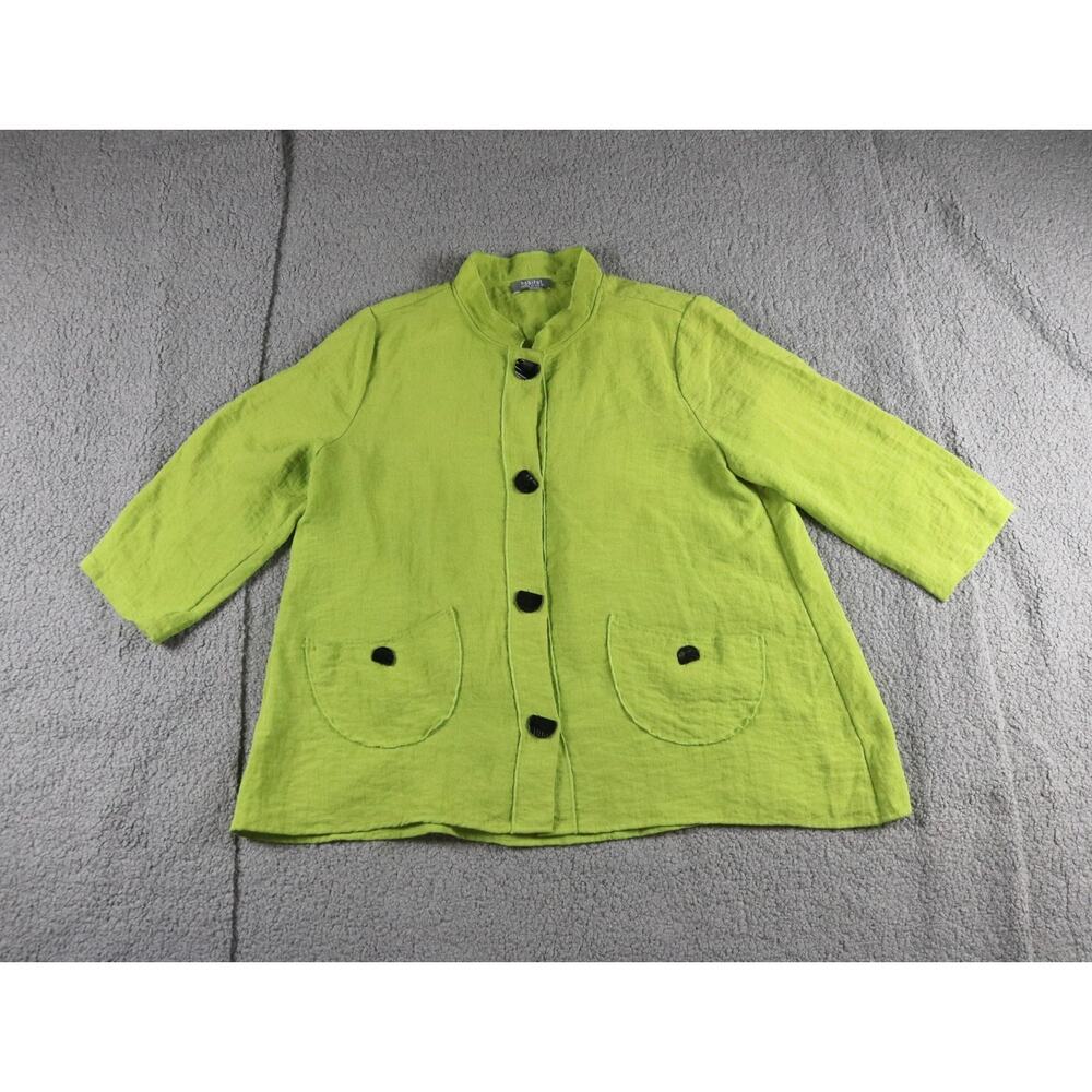 Habitat Jacket Women Small Green Swing Button Down Boho 3/4 Sleeve